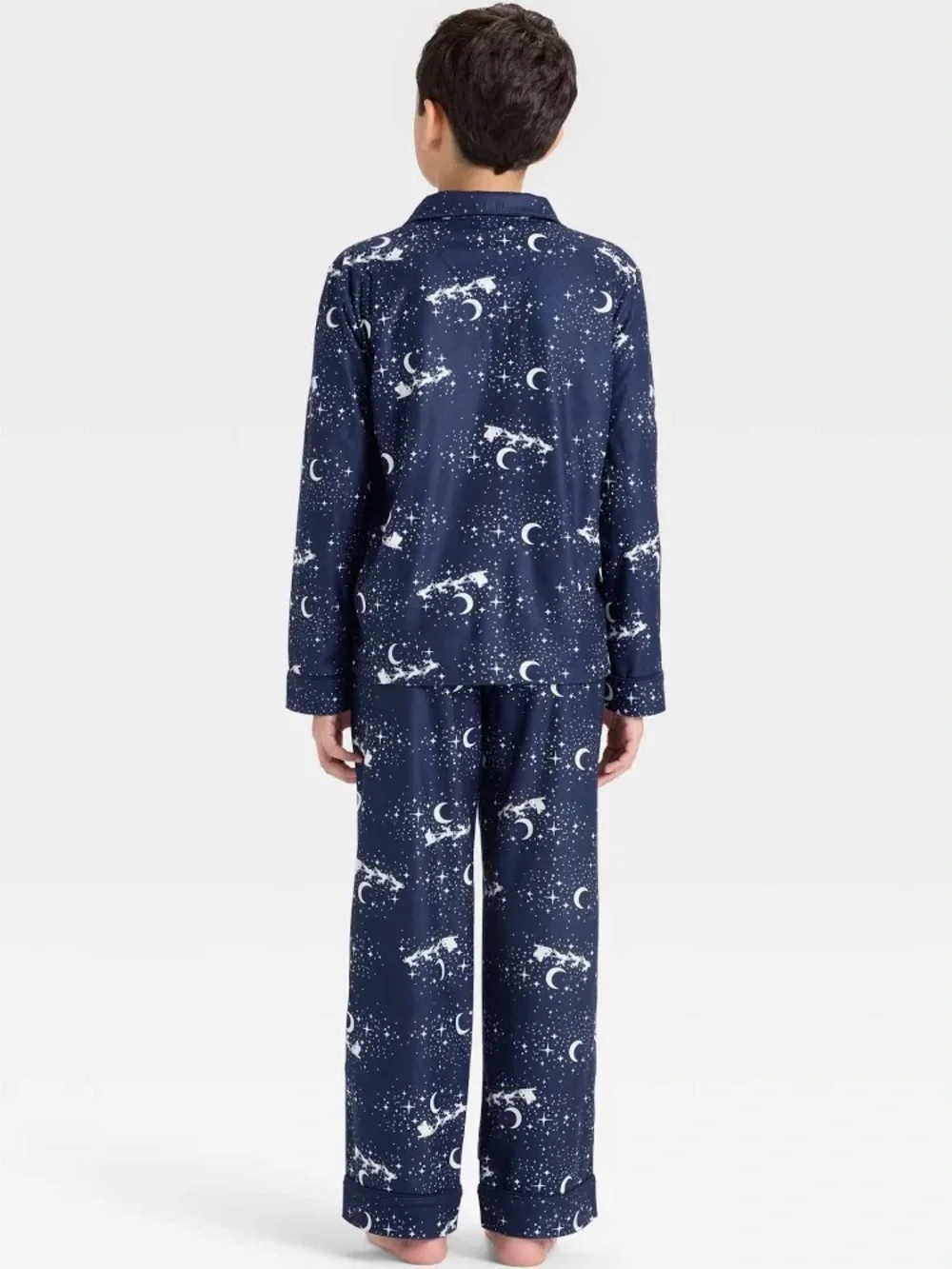 Cat & Jack Navy Blue Santa Sleigh Christmas Long Sleeve Flannel Pajama Set Large